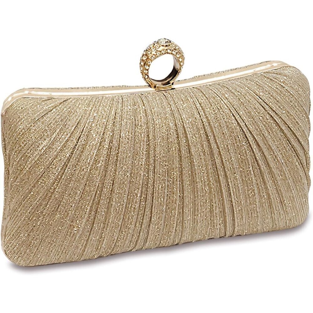 🆕Women's Faux leather 5-Gold Girls Handbag Push Clutch Purse Polyester Bags
